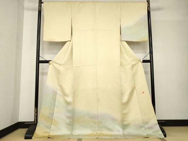 平和屋着物●久保田一竹　幻の辻が花　訪問着　霞文　暈し染め　金通し地　ロング丈　正絹　逸品　AABH4596ck