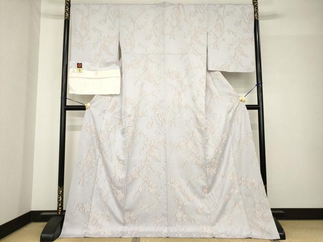 平和屋着物●上質な小紋　お召地　京友禅　更紗花蔦草文　金彩　丹後ちりめん　反端付き　ロング丈　正絹　逸品　AABH4608ck_1