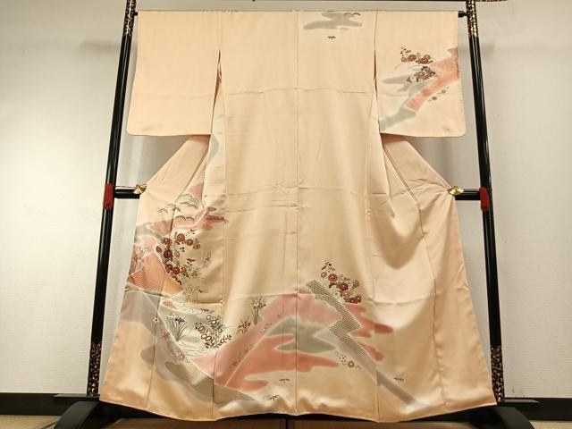 平和屋着物●訪問着　友禅　草花文　暈し染め　金彩　正絹　逸品　未使用　AABH4648fy