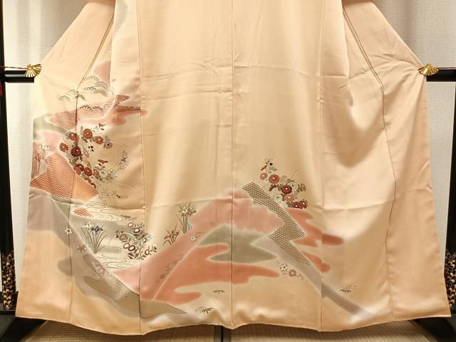 平和屋着物●訪問着　友禅　草花文　暈し染め　金彩　正絹　逸品　未使用　AABH4648fy_2