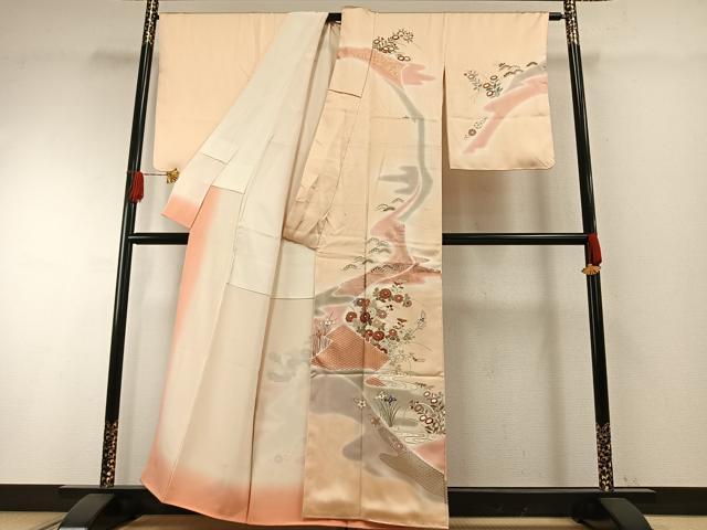 平和屋着物●訪問着　友禅　草花文　暈し染め　金彩　正絹　逸品　未使用　AABH4648fy_1