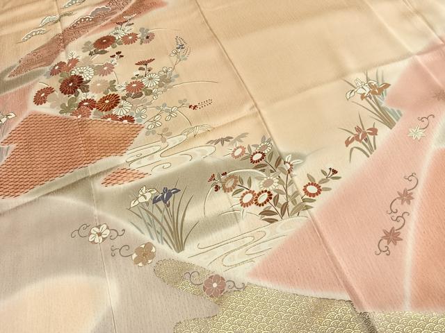 平和屋着物●訪問着　友禅　草花文　暈し染め　金彩　正絹　逸品　未使用　AABH4648fy_3