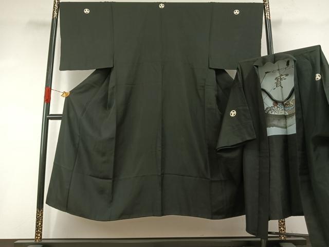 平和屋着物●男性　黒紋付　羽織セット　正絹　逸品　AABH4792fy