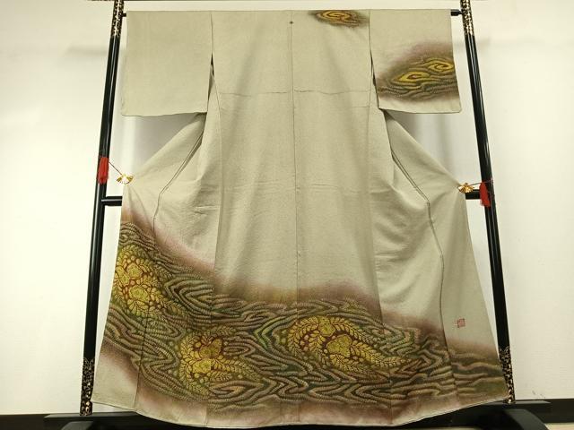 平和屋着物●樋熊哲也　訪問着　辻が花　絞り　手描き　暈し染め　金通し地　正絹　逸品　AABH4924fy