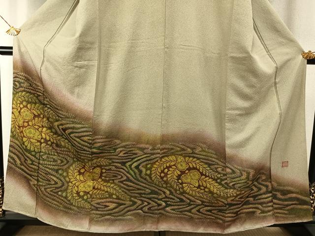 平和屋着物●樋熊哲也　訪問着　辻が花　絞り　手描き　暈し染め　金通し地　正絹　逸品　AABH4924fy_2