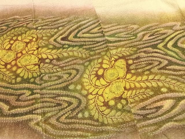 平和屋着物●樋熊哲也　訪問着　辻が花　絞り　手描き　暈し染め　金通し地　正絹　逸品　AABH4924fy_3