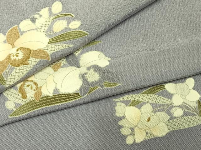 平和屋着物●上質な小紋　草花文　正絹　逸品　AABH4925fy