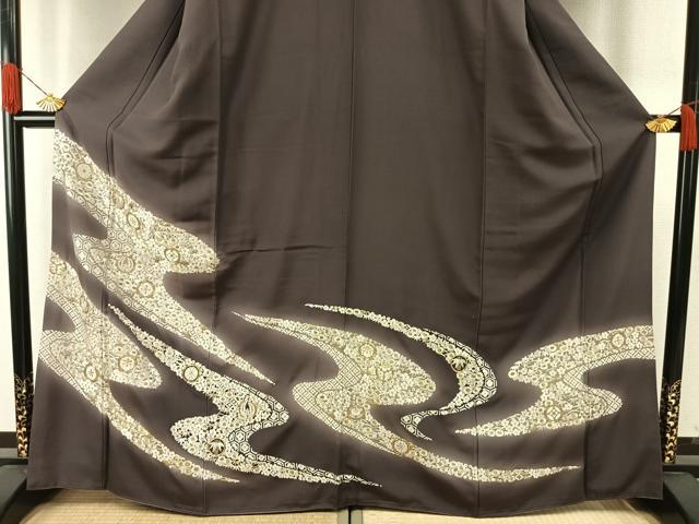 平和屋着物●訪問着　総刺繍　駒刺繍　流水花文　暈し染め　金銀糸　三越扱い　正絹　逸品　AABH4979fy_2
