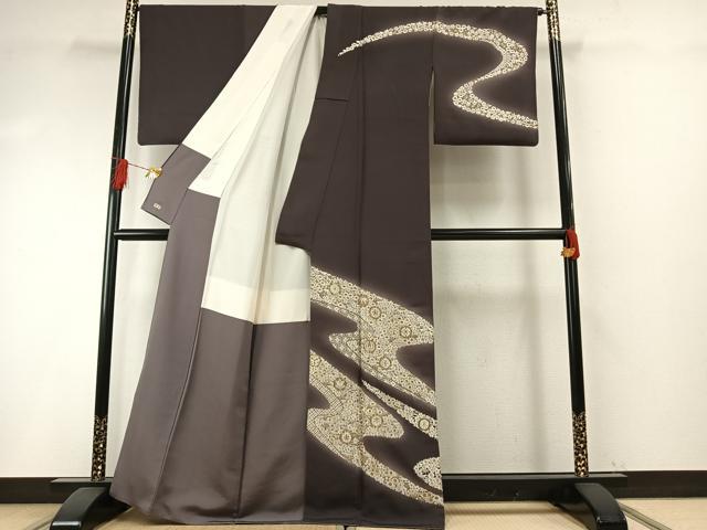 平和屋着物●訪問着　総刺繍　駒刺繍　流水花文　暈し染め　金銀糸　三越扱い　正絹　逸品　AABH4979fy_1