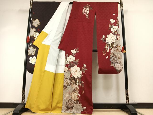 平和屋着物●豪華振袖　駒刺繍　草花文　金彩　正絹　逸品　AABH5076fy_1