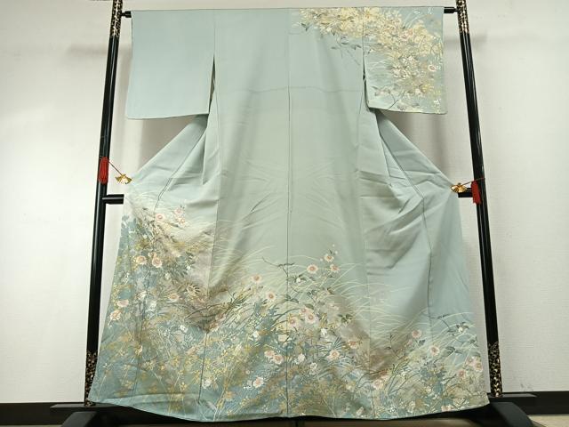 平和屋着物●訪問着　草花文　暈し染め　金銀彩　正絹　逸品　AABH5146fy