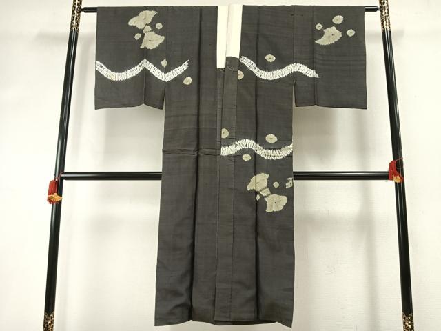 平和屋着物●男性　長襦袢　袷　紬地　絞り　舞花文　正絹　逸品　AABH5157fy