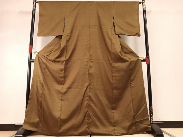 平和屋着物●上質な色無地　花唐草地紋　鶯色　ゑり善扱い　正絹　逸品　AABH5158fy_1