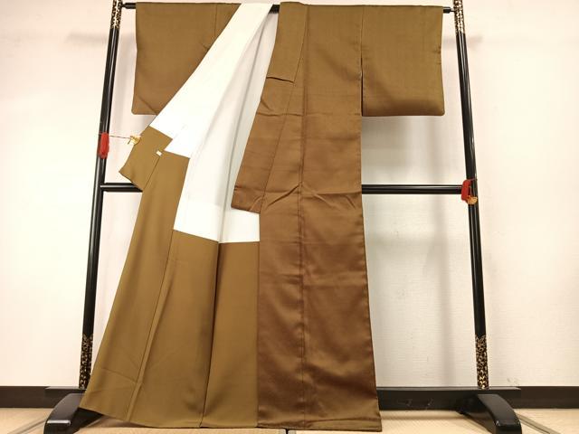 平和屋着物●上質な色無地　花唐草地紋　鶯色　ゑり善扱い　正絹　逸品　AABH5158fy_2