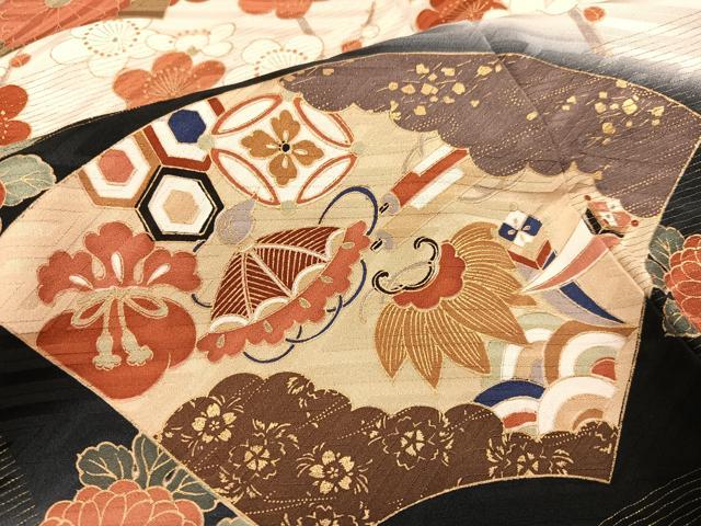 平和屋着物●英王室献上友禅作家　木下勝功　振袖　駒刺繍　地紙花蝶群れ鶴吉祥文　暈し染め　金彩　正絹　逸品　AABH5242ph_5