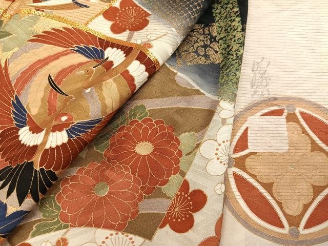 平和屋着物●英王室献上友禅作家　木下勝功　振袖　駒刺繍　地紙花蝶群れ鶴吉祥文　暈し染め　金彩　正絹　逸品　AABH5242ph_7