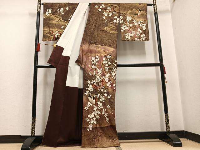 平和屋着物○森英恵・HANAE MORI 訪問着 花蝶文 金彩 正絹 逸品 