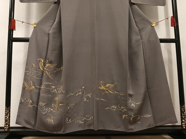 平和屋着物●訪問着　手描き　駒刺繍　飛鳥草花文　金彩　正絹　逸品　未使用　AABH5293ph_2