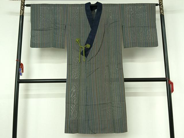 平和屋着物▽道中着　スリーシーズン　春夏秋　塵除け　ロング丈　縞　正絹　逸品　AABH5603jh