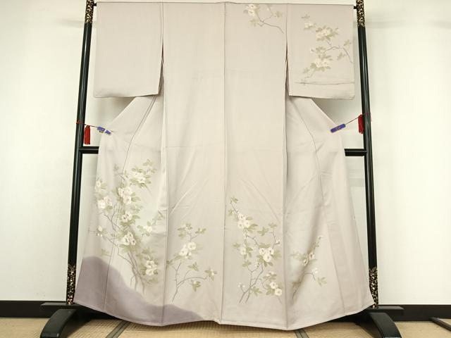 平和屋着物▽訪問着　単衣　手描き　枝花文　暈し染め　正絹　逸品　AABH5609jh