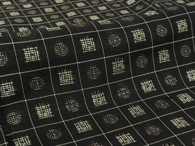 平和屋着物▽上質な紬　単衣　幾何学文様　黒地　正絹　逸品　AABH5646jh_5