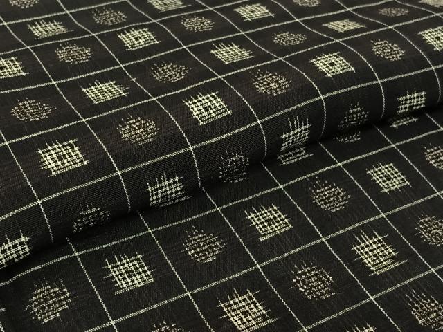 平和屋着物▽上質な紬　単衣　幾何学文様　黒地　正絹　逸品　AABH5646jh_4