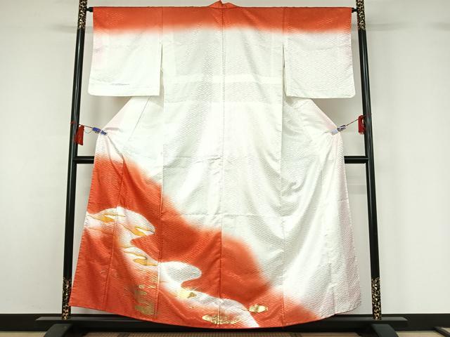 平和屋着物▽訪問着　単衣　霞文　暈し染め　金彩　洗える着物　AABH5648jh