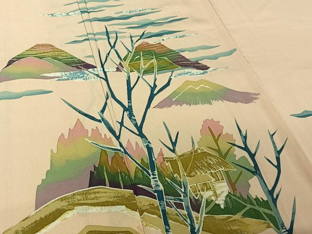 平和屋着物▽訪問着　単衣　風景文　正絹　逸品　AABH5720jh_3