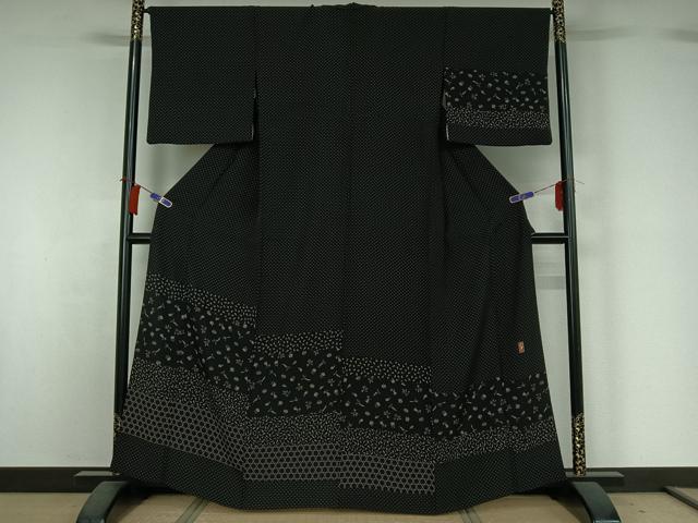 平和屋着物▽訪問着　単衣　作家物　成り物　黒地　正絹　逸品　AABH5732jh