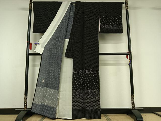 平和屋着物▽訪問着　単衣　作家物　成り物　黒地　正絹　逸品　AABH5732jh_1