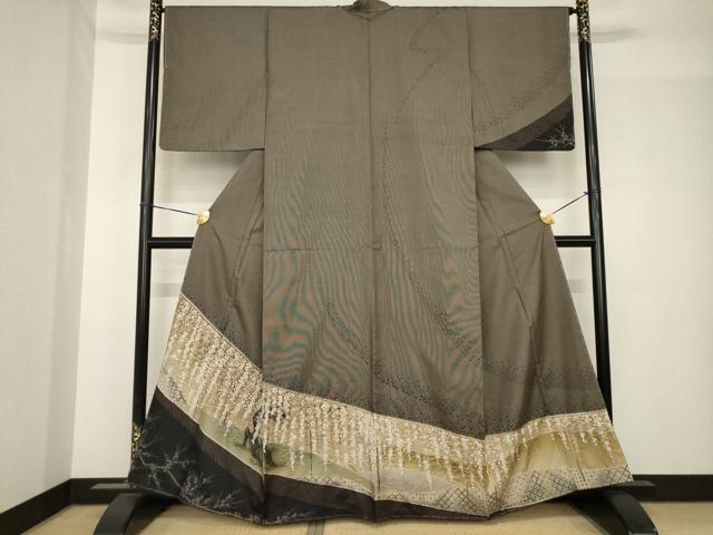 平和屋着物●本場大島紬　訪問着　絞り　枝垂れ桜　金彩　正絹　逸品　未使用　AABH5785ck