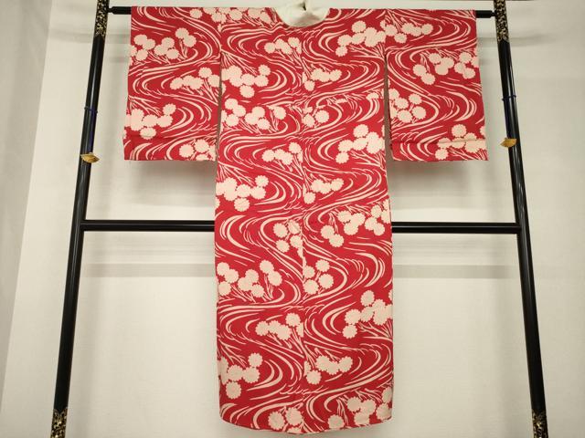 平和屋着物●アンティーク　大正ロマン　長襦袢　袷　流水花文　正絹　逸品　AABH5873ck_1