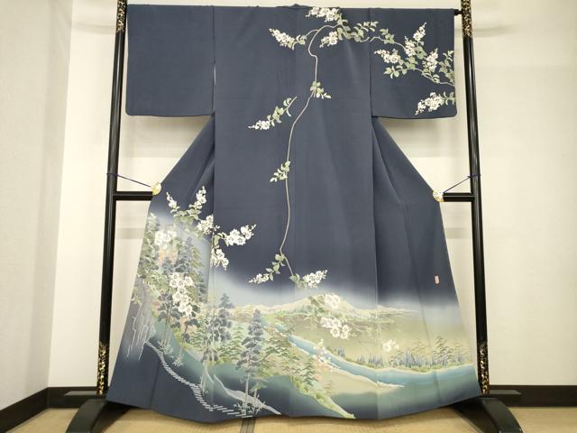 平和屋着物●本加賀友禅作家　三口章　訪問着　風景樹林文　暈し染め　ますいわ屋扱い　正絹　逸品　AABH5907ck