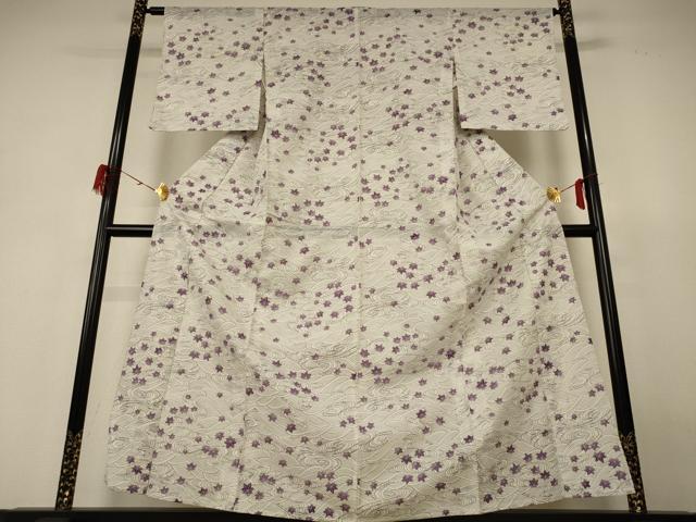 平和屋着物＊夏物　小紋　絽　立波楓文　洗える着物　AABH6433jd_1