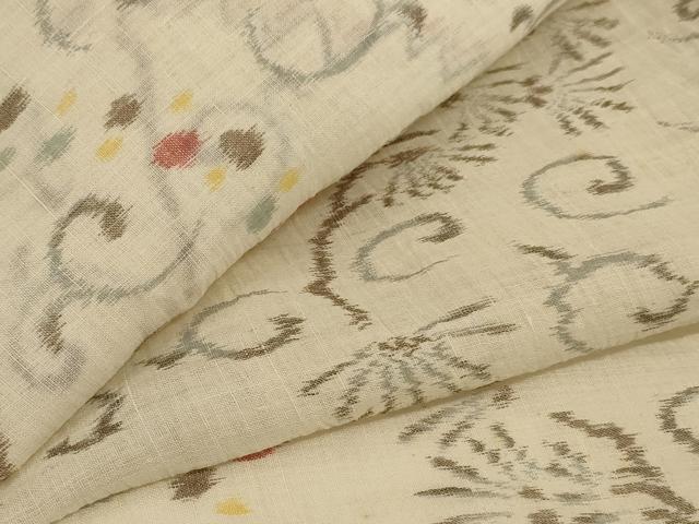 平和屋着物＊夏物　小千谷ちぢみ　幾何学文様　麻　逸品　AABH6502jd