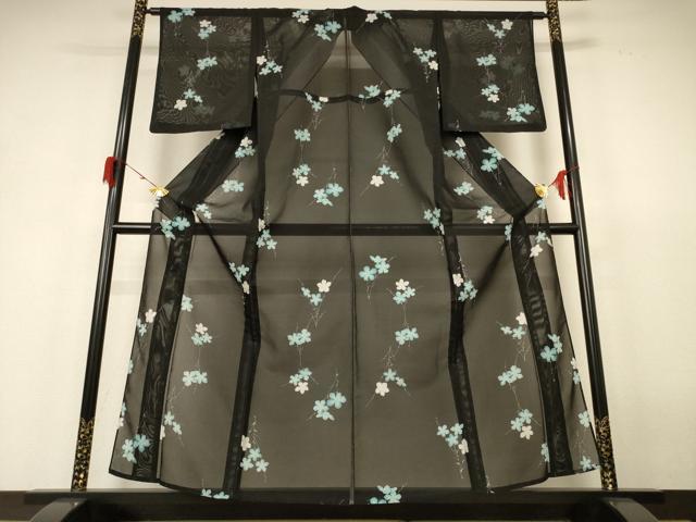 平和屋着物＊夏物　小紋　絽　枝花文　洗える着物　AABH6522jd_1