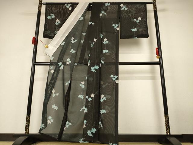 平和屋着物＊夏物　小紋　絽　枝花文　洗える着物　AABH6522jd_2