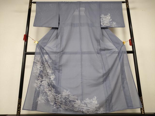 平和屋着物＊夏物　訪問着　絽　風景草花文　暈し染め　洗える着物　AABH6539jd