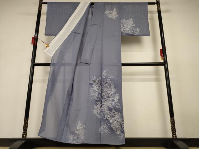 平和屋着物＊夏物　訪問着　絽　風景草花文　暈し染め　洗える着物　AABH6539jd_1