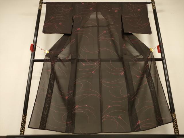 平和屋着物＊夏物　小紋　絽　バッタ　正絹　逸品　AABH6548jd_1