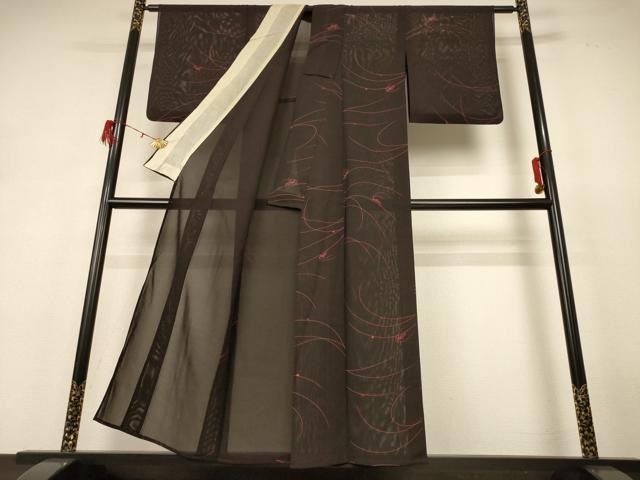 平和屋着物＊夏物　小紋　絽　バッタ　正絹　逸品　AABH6548jd_2