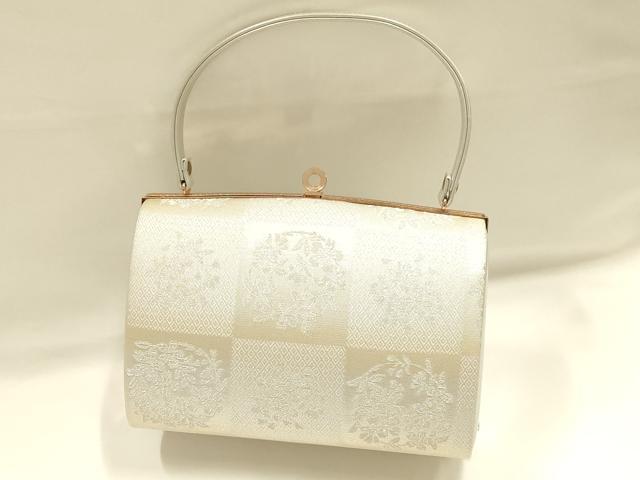 平和屋着物●和装小物　和装バッグ　ハンドバッグ　市松　花丸　金銀糸　逸品　AABH6624ay_1