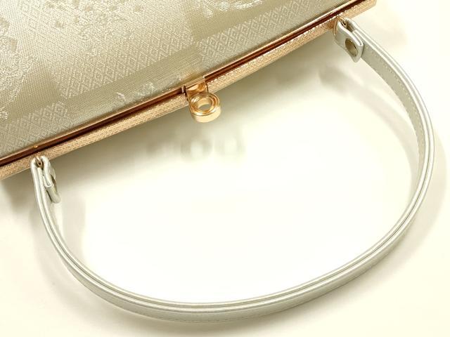 平和屋着物●和装小物　和装バッグ　ハンドバッグ　市松　花丸　金銀糸　逸品　AABH6624ay_3