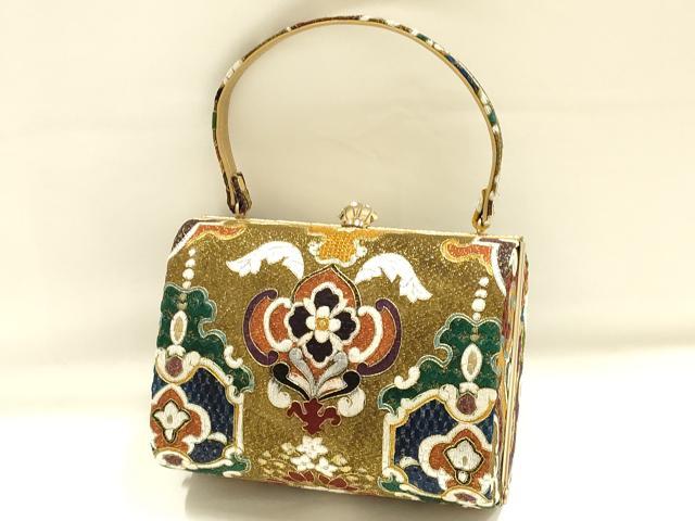 平和屋着物●和装小物　和装バッグ　ハンドバッグ　刺繍　帯地使用　金糸　逸品　AABH6625ay