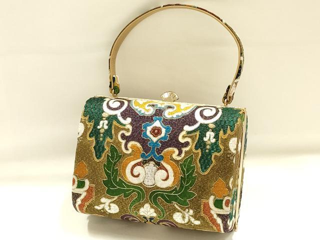 平和屋着物●和装小物　和装バッグ　ハンドバッグ　刺繍　帯地使用　金糸　逸品　AABH6625ay_1