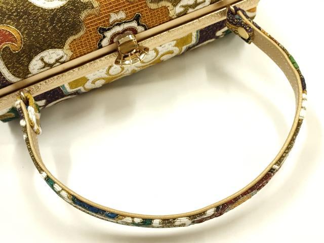 平和屋着物●和装小物　和装バッグ　ハンドバッグ　刺繍　帯地使用　金糸　逸品　AABH6625ay_3
