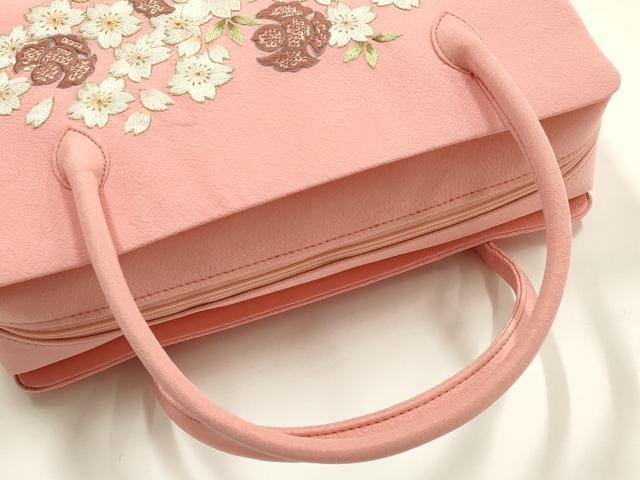 平和屋着物●和装小物　和装バッグ　ハンドバッグ　利休バッグ　総刺繍　桜と福良雀　金糸　逸品　AABH6626ay_3
