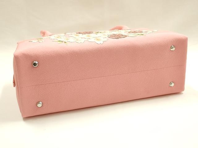 平和屋着物●和装小物　和装バッグ　ハンドバッグ　利休バッグ　総刺繍　桜と福良雀　金糸　逸品　AABH6626ay_4