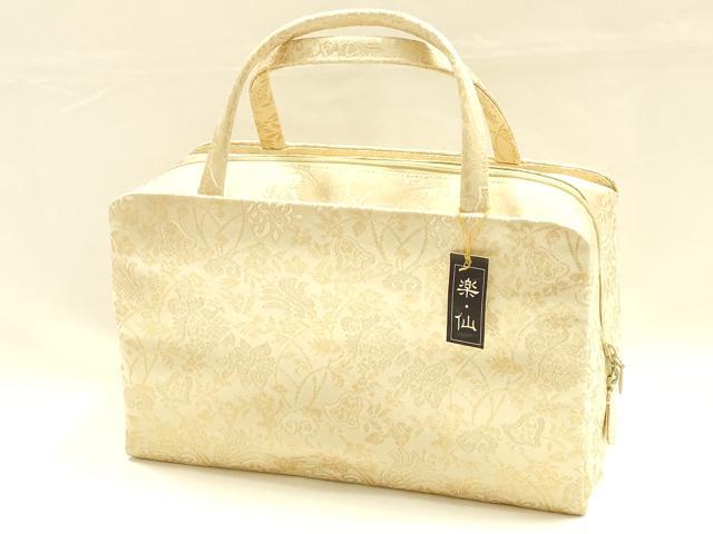 平和屋着物●和装小物　和装バッグ　ハンドバッグ　利休バッグ　更紗花文　金糸　逸品　未使用　AABH6628ay