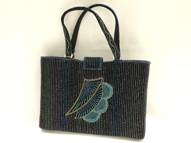 平和屋着物●和装小物　和装バッグ　ハンドバッグ　ビーズバッグ　幾何学模様　逸品　AABH6649ay_1